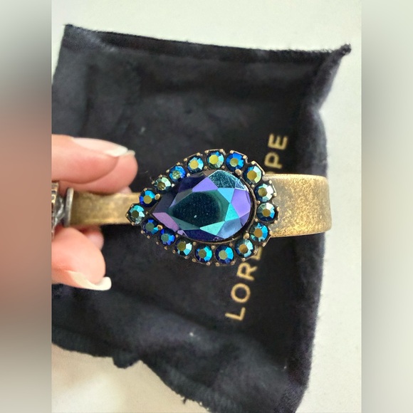 Loren Hope iridescent Gold and Blue Teardrop Bracelet cuff NWOT - Picture 6 of 6